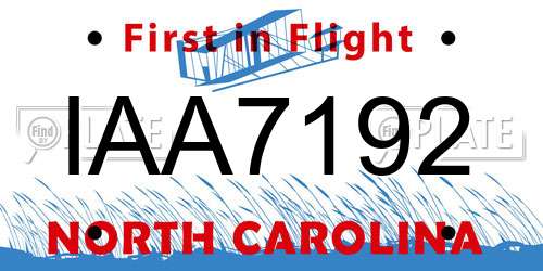 IAA7192 North Carolina License Plate