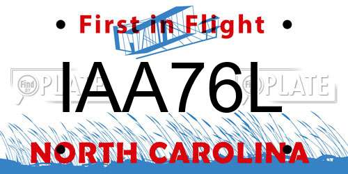 IAA76L North Carolina License Plate