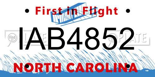 IAB4852 North Carolina License Plate