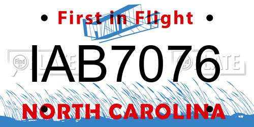 IAB7076 North Carolina License Plate