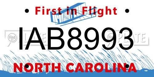IAB8993 North Carolina License Plate