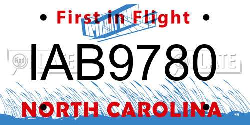 IAB9780 North Carolina License Plate