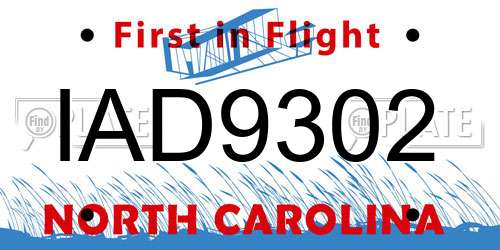 IAD9302 North Carolina License Plate