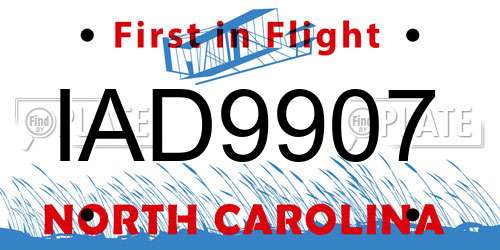 IAD9907 North Carolina License Plate