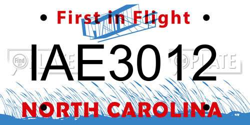 IAE3012 North Carolina License Plate