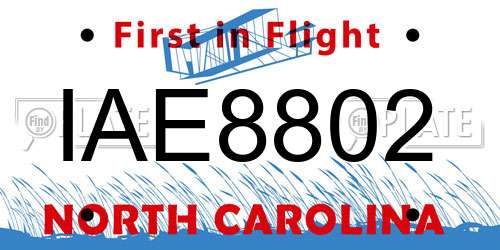 IAE8802 North Carolina License Plate