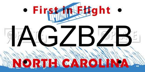 IAGZBZB North Carolina License Plate