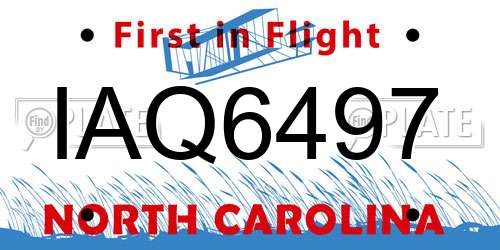 IAQ6497 North Carolina License Plate