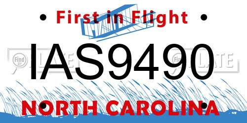 IAS9490 North Carolina License Plate