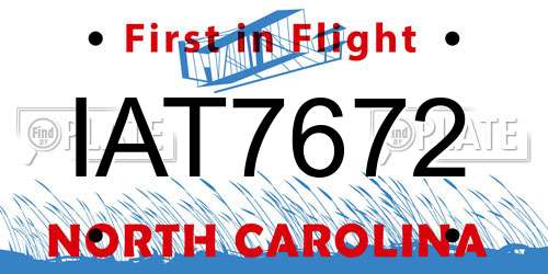 IAT7672 North Carolina License Plate