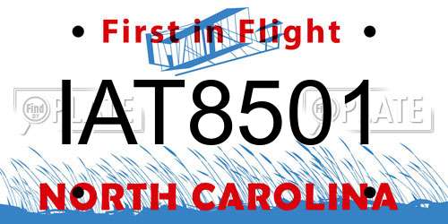 IAT8501 North Carolina License Plate