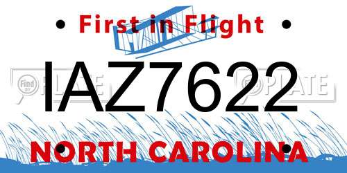 IAZ7622 North Carolina License Plate