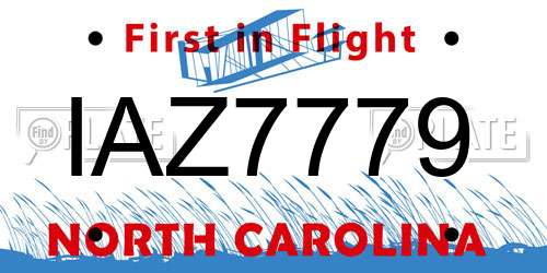 IAZ7779 North Carolina License Plate