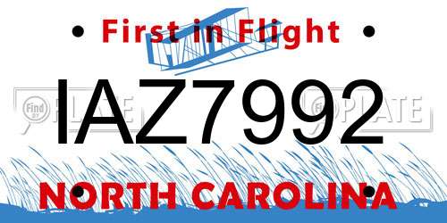 IAZ7992 North Carolina License Plate