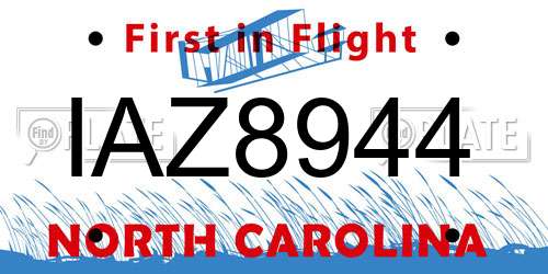 IAZ8944 North Carolina License Plate