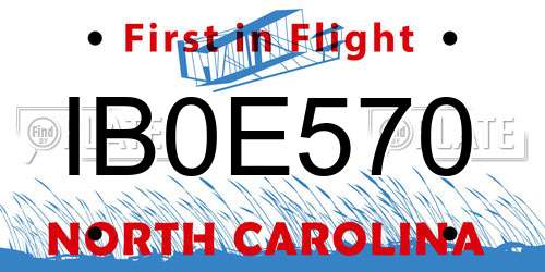 IB0E570 North Carolina License Plate