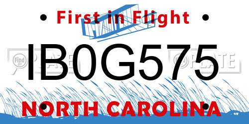 IB0G575 North Carolina License Plate
