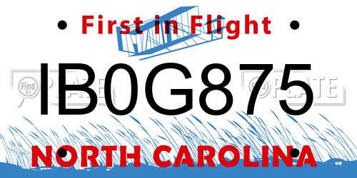 IB0G875 North Carolina License Plate