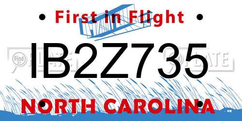 IB2Z735 North Carolina License Plate