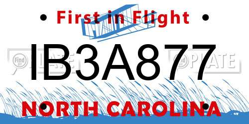 IB3A877 North Carolina License Plate