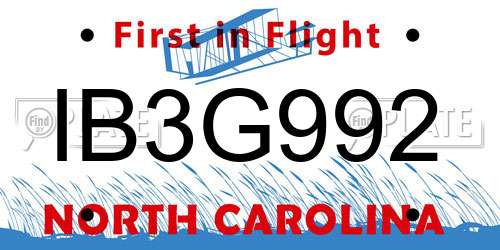IB3G992 North Carolina License Plate