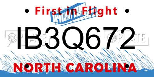 IB3Q672 North Carolina License Plate
