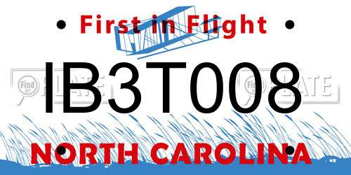IB3T008 North Carolina License Plate