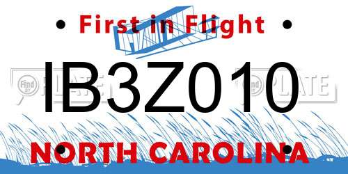IB3Z010 North Carolina License Plate
