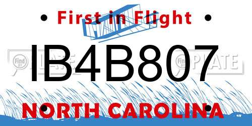 IB4B807 North Carolina License Plate