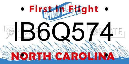 IB6Q574 North Carolina License Plate