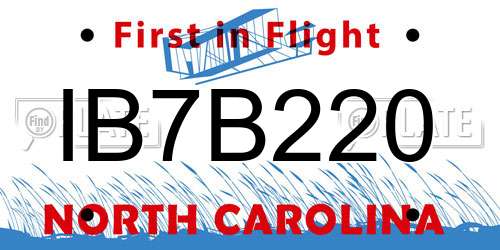 IB7B220 North Carolina License Plate