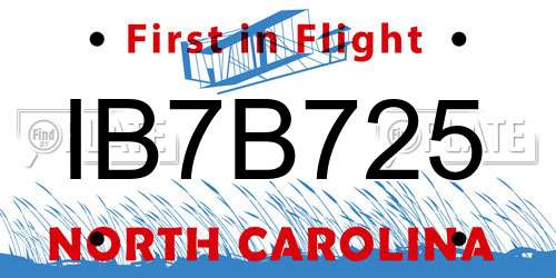 IB7B725 North Carolina License Plate