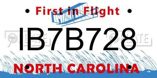 IB7B728 North Carolina License Plate