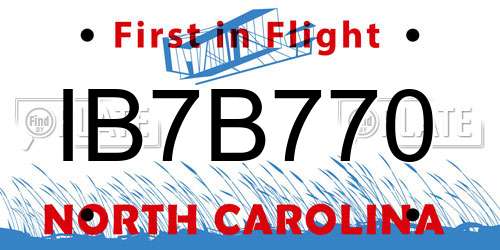 IB7B770 North Carolina License Plate