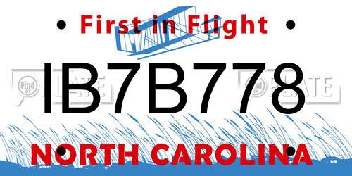 IB7B778 North Carolina License Plate