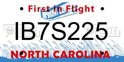IB7S225 North Carolina License Plate