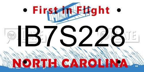 IB7S228 North Carolina License Plate