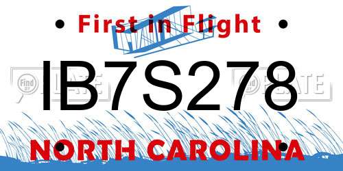 IB7S278 North Carolina License Plate