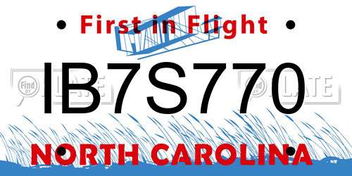 IB7S770 North Carolina License Plate