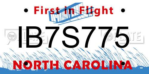 IB7S775 North Carolina License Plate