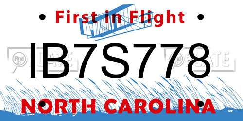 IB7S778 North Carolina License Plate