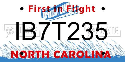 IB7T235 North Carolina License Plate