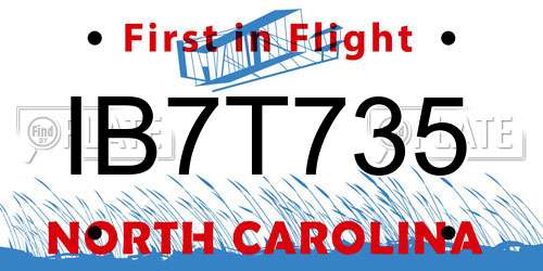 IB7T735 North Carolina License Plate