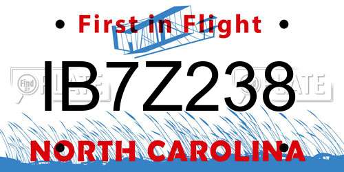 IB7Z238 North Carolina License Plate
