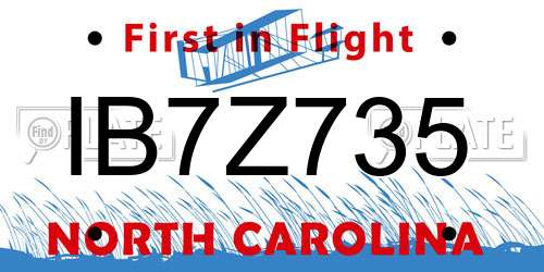 IB7Z735 North Carolina License Plate