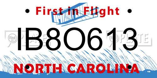 IB8O613 North Carolina License Plate
