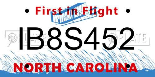 IB8S452 North Carolina License Plate