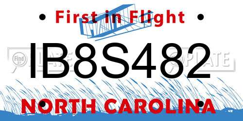 IB8S482 North Carolina License Plate
