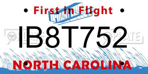 IB8T752 North Carolina License Plate