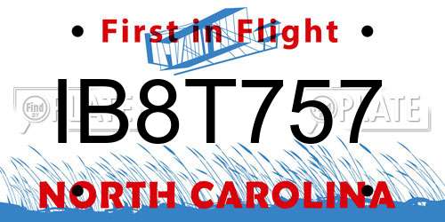 IB8T757 North Carolina License Plate